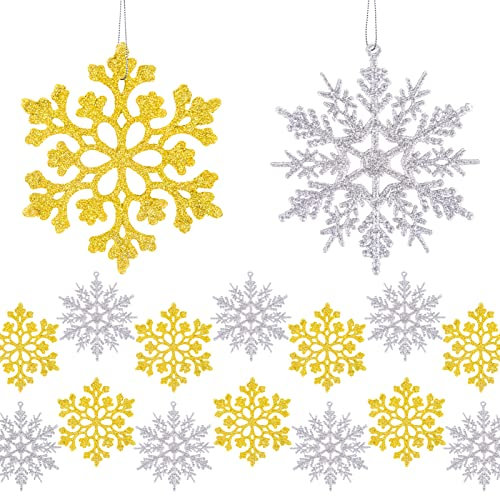 MELLIEX 24 Stück Schneeflocken Weihnachten Deko, Weihnachtsbaumschmuck Glitter Schneeflocken Deko Hängende Ornamente Christbaumschmuck Schneeflocke Anhänger