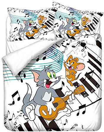 NICHIYO Tom and Jerry Bettwäsche-Set – Bettbezug und Kissenbezug, Mikrofaser, 3D-Digitaldruck, dreiteilige Bettwäsche (22, King 220 x 240 cm)