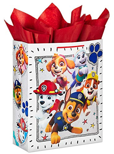 Hallmark 38,1 cm große Paw Patrol Geschenktüte mit Seidenpapier für Geburtstage, Kinderpartys, Weihnachten, Feiertage