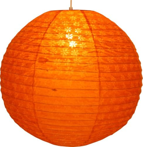 Runder Lokta Papierlampenschirm, Hängelampe Coronada, Ø 50 cm | Bezaubernder faltbarer Lampenschirm mit Blüten-Motiv, ideal für stimmungsvolle Beleuchtung, vielseitig einsetzbar.