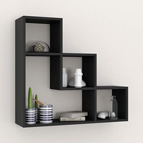 URBNLIVING Lyon 3 Step Wooden Floating Wall Mounting Shelf Display Unit Book Storage Deco (Black)