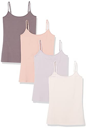 Amazon Essentials Camisola Entallada Mujer, Pack de 4, Beige Claro/Camel/Chocolate/Lila, S
