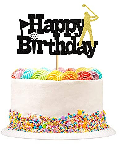 1Pcs Golf Cake Topper Alles Gute Zum Geburtstag Golfspieler Cupcake Topper Black Glitter Cupcake Dekoration für Golf Sport Thema Boy Girl Geburtstagsfeier Dekor Zubehör