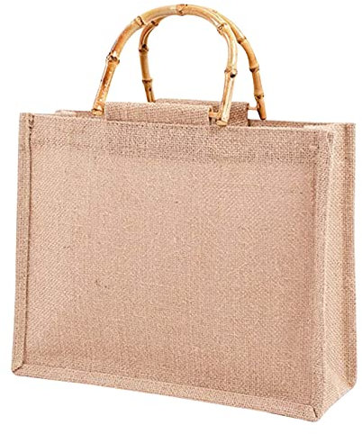 LYEAA Juta Naturale Con Manico in Bambù Artistico, Borsa Imformiabile da Donna, Per la Spesa Portatile, Mare e Spiaggia