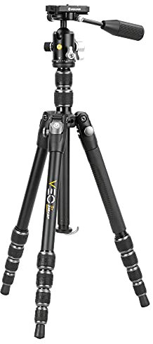 Vanguard VEO3T235ABP Aluminum Travel Tripod with Ball Head, Removeable Pan Handle, and Quick Shoe with Built-in Smartphone Holder, Black