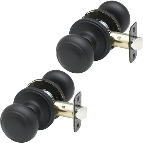 Copper Creek Matte Black Door Knobs - Round Colonial Knob, Non-Locking Passage Handle, Keyless Lockset, Fits All Standard Doors for Home Improvement, Hallway, Closet, Bedroom, Bathroom, 2 Pack