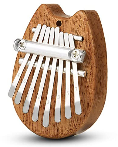 Mini Kalimba Thumb Piano 8 Keys,Portable Solid Wood Mbira Finger Piano for Kids and Adults,Pocket Musical Gifts for Beginners w/Chain