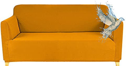 Poligino Copridivano a 2 posti, copridivano impermeabile estensibile, protezione divani con braccioli, giallo