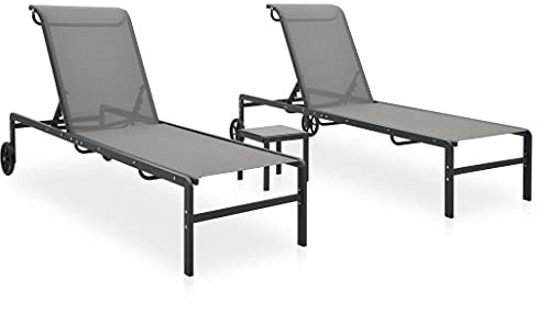 YITHOPI Sonnenliegen 2 STK.Relax-Chaiselongue,Tagesbett,Gartenmöbel,Liegestuhl,Gartenliege,Rückenlehne verstellbar,Garten,Balkon,Pool,Terrasse,Strand,Mit Rädern,mit Tisch Textilene und Stahl