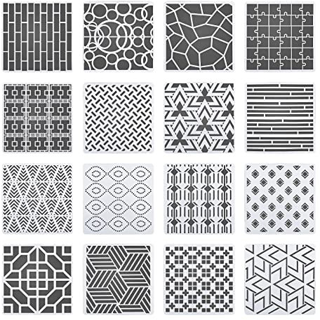 ECSiNG 16 STÜCKE Geometrische Schablonen Set für Scrapbooking Fliesen Möbel Wand Boden Dekor Handwerk Zeichnung DIY Künstlerbedarf 20x20cm