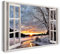 Bilder Fensterblick 80x60cm Baumwoll-Leinwand auf Keilrahmen mit Aufhänger moderner Kunstdruck XXL Wandbilder Wand-Dekoration Fluss Winter Landschaft Sonnenuntergang Natur - Natur-Fotografie