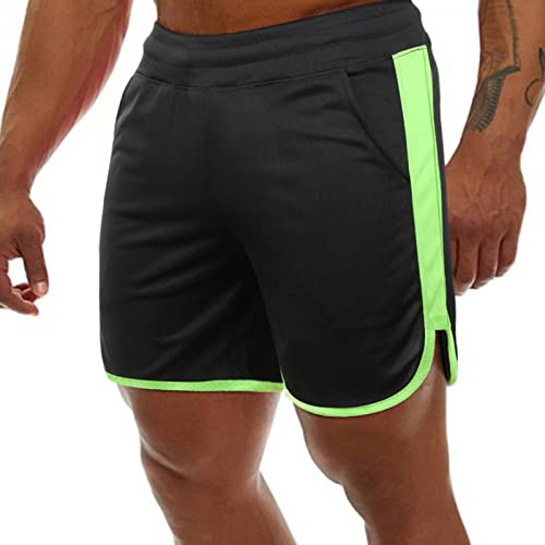 Genfien Sportshorts för män med snabbtorkning och andningsbar mesh Löpshorts med fickor för sommar, Svart + grön, L