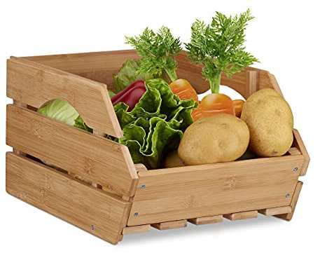Relaxdays 2 x Universal Stapelkiste aus Bambus, offene Aufbewahrungsbox, stabil, Stapelbox, HxBxT: 20,5x27x38 cm, Bambusbox, natur