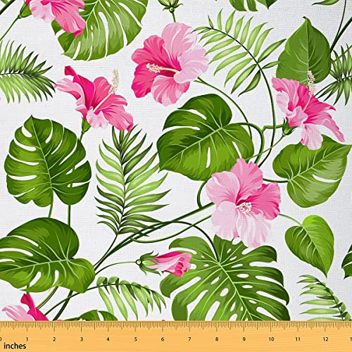 Leaf Fabric by The Yard, Hawaiian Pink Upholstery Fabric, Palm Tree Leaves Decor Fabric for Upholstery and Home Accents, Summer Tropical Indoor Outdoor Fabric, Pink Green, 3 Yards