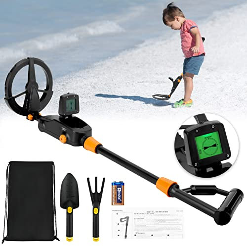 Metalldetektor Kinder, Leichter Metalldetektor mit Wasserdichter Suchspule, Einstellbarer Hochempfindlicher Junior Metalldetektor mit LCD und Sound für Anfänger bis hin zu schatzsuchenden Goldgräbern