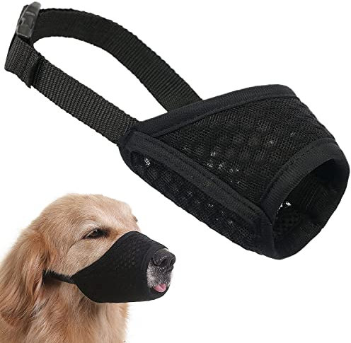 Dog Muzzle Soft Mesh Muzzle - Adjustable Breathable Dog Muzzle, Dog Mask, Mouth Cover for Anti-Biting Anti-Barking, Allows Panting Drinking (Black, Size XL)