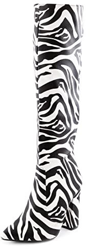 Toocool - Stivali Donna Scarpe a Punta al Ginocchio Tacchi Alti Stivaletti X8056 [36,Zebrato Bianco/Nero]