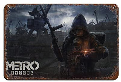 RIELLI Metro Exodus Game 9 Retro Poster Metall Blechschild Chic Art Retro Eisen Malerei Bar Menschen Höhle Cafe Familie Garage Poster Wanddekoration 20 x 30 cm