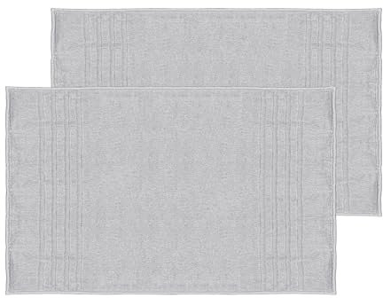 Mosobam Luxuriöses türkisches Set mit 2 XL-Badvorlegern, 71 x 111 cm, Hellgrau (Grau), 1000 g/m², Bambusviskose und ägäische türkische gekämmte Baumwolle