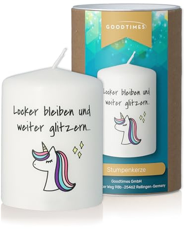 Goodtimes Stumpenkerze Einhorn Glitzer Weiß Bunt