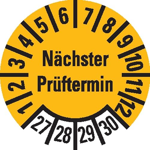 Dreifke® Prüfplakette Nächster Prüftermin 27-30, gelb, Folie, ablösbar, Ø 10mm, 128 St/Bogen