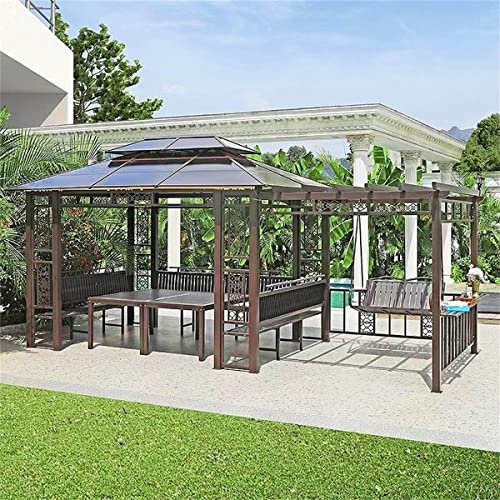 Hardtop-Pavillon, Doppeldach, Permanenter Outdoor-Pavillon, Pergola-Partyzelt Mit Tisch Und Stühlen, wasserdichte Und Sonnenschutz-PC-Platte, Für Terrasse, Rasen, Garten, Pool,C