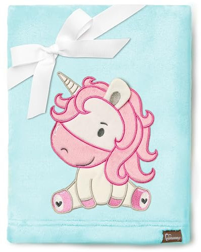Be Mammy Warme Kuscheldecke Babydecke Blanket Baby Geschenk BE20-168 (Puderblau - Einhorn)