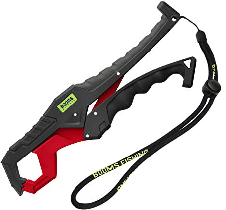 Booms Fishing G05 Fish Lip Gripper Saltwater, 9.4 Plastic Catfish Grippers Pliers, Fish Grabber Tool with Lanyard, Fish Grips for Kayak Fishing Accessories, Great Fish Holder for Caught Fish, Red