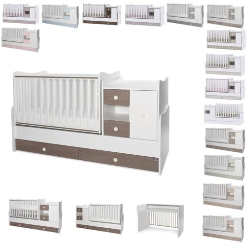 Lorelli Babybett, Jugendbett 3 in 1 Mini Max umbaubar, für 2 Kinder gleichzeitig, Farben:braun weiß