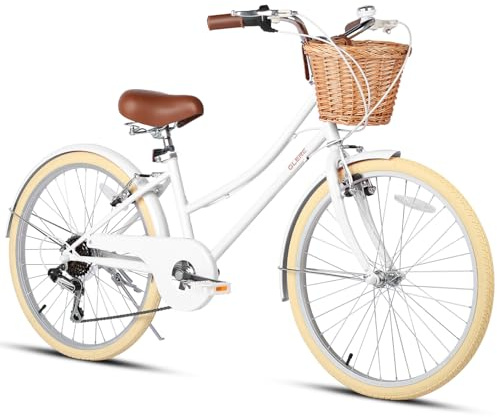 Glerc Missy 20 24 26 Inch Girls Bike Cruiser Hybrid 6-Speed City Bicycle for Women Ladies & Youth with Wicker Basket & Kickstand, Multiple Colors