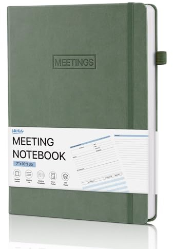 WEMATE Seiten Meeting-Notizbuch für die Arbeit mit Maßnahmen, Bürobedarf für Besprechungsplaner, Besprechungsagenda-Aufzeichnungs-Spiralnotizbuch，Grüner
