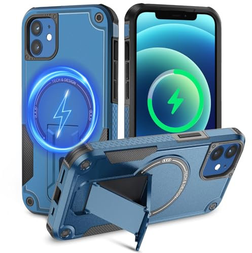 Tuvror Magnetic for iPhone 12 Case iPhone 12 Pro case with Stand. [Compatible with MagSafe] Built-in Kickstand. Rugged Protection Heavy Duty Shockproof Case for iPhone 12/iPhone 12 Pro (Blue)