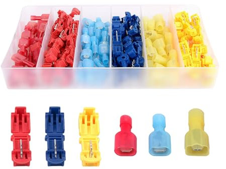 CGEAMDY T-Tap Elektrische Verbinder, Isolierte Männliche Schnelltrennklemmen Sortimentssatz, Vollständig Männliche Spatelklemmen Steckverbindersatz(120PCS)