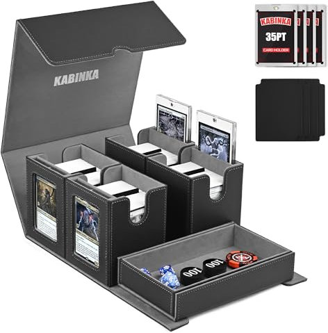 Kabinka Caja de almacenamiento para MTG Commander, caja de almacenamiento 5 en 1 para más de 400 tarjetas de doble manga, cubierta extraíble para cartas TCG/deportivas con bandeja de dados, 4