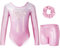 Gogokids Mädchen Dreiteilige Gymnastikanzüge, Langärmliges Gymnastik Set mit Shorts und Haarband, Glitzernde Balletteinheitstrikots - Gymnastik Outfit mit Farbverlaufdesign für 6-7 Jahre