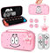 DLseego Tasche Kompatibel mit Switch und New Switch OLED,Lovely Cartoon Gesicht Hard Portable Switch Tasche,mit Switch Zubehör 4PCS Switch Joystick Kappen und 1 Charm,Rosa