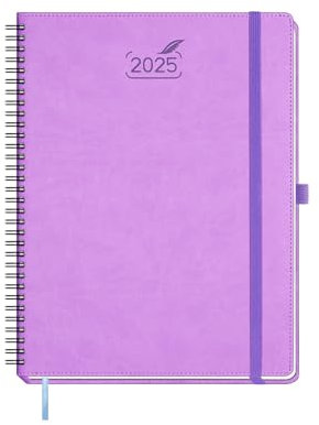 BEZEND Kalender 2025 Buchkalender Ringbuch ca.A4 28,5 x 21,5 cm | Terminplaner 2025 1 Woche 2 Seiten mit Monats-Register | Planer & Terminkalender 2025 A4 mit PU-Leder Softcover - Lavendel