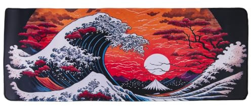 lachineuse - Tapis DE Souris XXL - La Grande Vague - 800 X 300 X 3 mm - Déco Japonaise - Antidérapant et Résistant à l'eau - Déco Bureau - Idée Cadeau Japon Asie