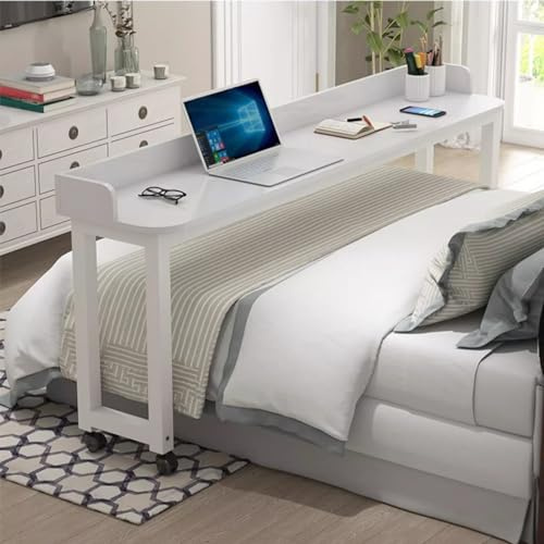 JSLXNDM Over-Bed Table with Wheels, King Size, Adjustable Height Mobile Cross-Bed Desk 67in(170cm) White