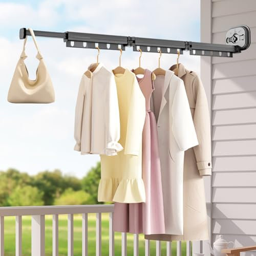 Qivine Wäscheständer Wandmontage, 120cm Dreifach Faltbar Kleiderständer mit Saugnapf, Schwarz Aluminiumlegierung Ohne Bohren Wand Wäschetrockner für Balkon, Wäsche, Badezimmer
