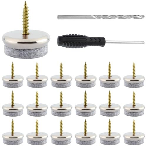 GHVACZS 40 Stück Filzgleiter Schrauben, 24mm Filzgleiter zum Schrauben, Stuhlgleiter mit 5mm Dickem Filz, Stuhlgleiter mit Bohrer und Schraubendreher, Geeignet zum Schutz von Stuhlbeinen und Böden