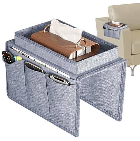 Sofa Arm Tray - Couch Table | Armchair Organizer | Bedside Storage | Large Size Pallet Chair With 5 Pockets For Headphones