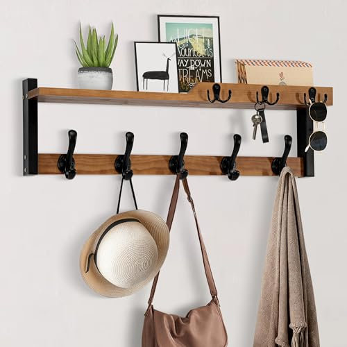 Appendiabiti da parete 4 in 1 con mensola, ganci appendiabiti da parete da 64 cm, appendiabiti da parete con ganci per chiavi e posta, ganci da parete con mensola, appendiabiti per chiavi da parete,