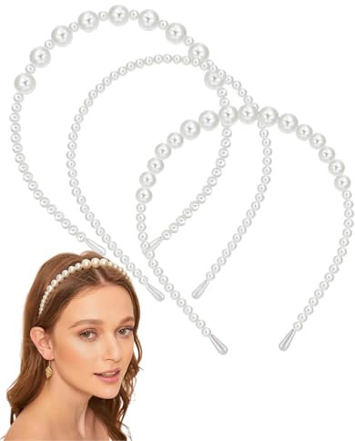 LEEQBCR Serre Tete de Perles Élégant - 3 PCS Fausse Perle Diademe Bandeau de Cheveux pour Femmes Filles pour Anniversaire Noël Cadeaux de Fête de Mariage,Blanc