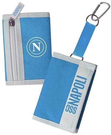 SSC NAPOLI Portachiavi Portamonete in Tessuto con Moschettone, Celeste e Bianco