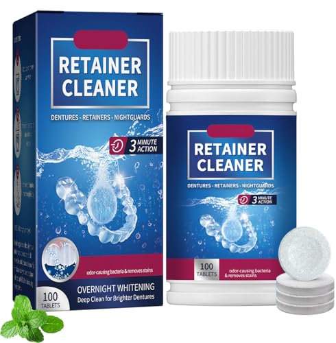 Denture & Retainer Cleaner Tablets - 100pcs, Freshness, Brite, Stain & Odour Free, for Aligners, Mouthguards, Nightguard, Ultrasonic Cleaning