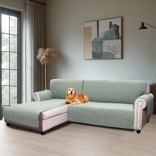 BellaHills Sofabezug L Form 3 Sitzer (247cm), Couch Überzug L Form Mit Armlehne, Ecksofa Bezug Links Für Hund Katze, Sofa Überzug Eckcouch rutschfest Sofa Auflage für Wohnzimmer, Lilypad