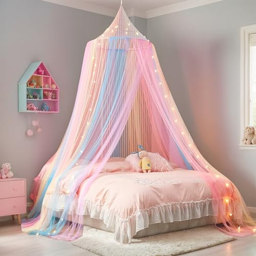 Pluvyze Betthimmel Mädchen Betthimmel Kinder Baldachin Kinderzimmer Moskitonetz Bett Prinzessinnen-Atmosphäre Geeignet für Doppelbett und Einzelbett für Reisen und Zu Hause Indoor Outdoor