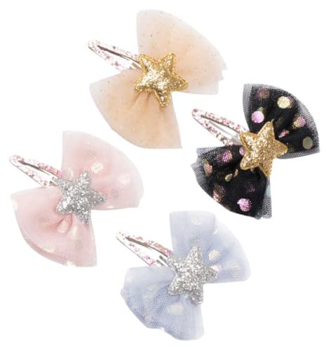 Yardwe 4pezzi Fermaglio Per Capelli Forma Di Stella Fiocco in Velo Rete Per Bambine Fermaglio Scatto Accessori Per Capelli Da Bambina
