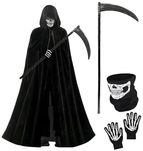 Quixion Vampir Kostüm Damen Herren, Sensenmann KostüM, Halloween Kostüm Halloween Umhang Set, Gewand Karneval Schwarz Rot Doppelseitig FüR Halloween, Horror Party, Karneval, Cosplay